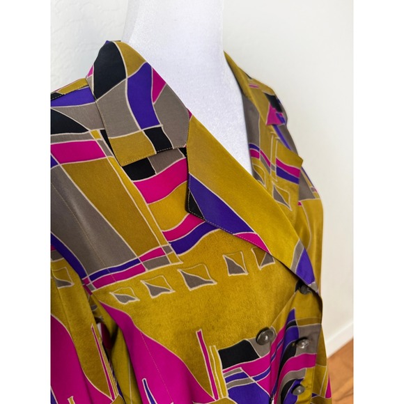 JAEGER‎ Vintage Geometric Print Double Breasted Blouse Shirt Top 36 ( M/L) 80's - Picture 3 of 6